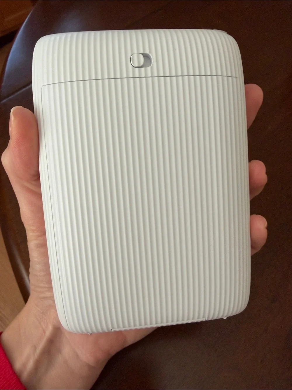Instax White Portable Photo Printer with Gray Carry Case and White Cable